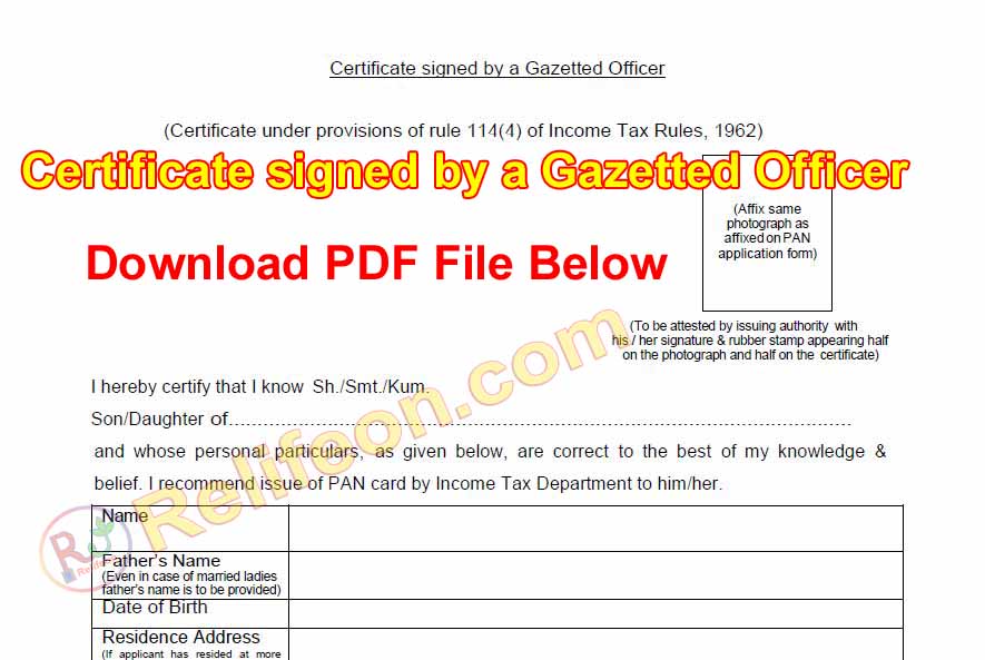 Certificate signed by a Gazetted Officer