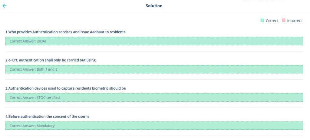 Paytm BC Aadhaar Training Exam Question and Correct Answer