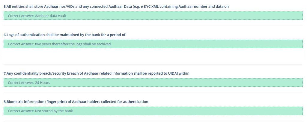 Paytm BC Aadhaar Training Exam Question and Correct Answer