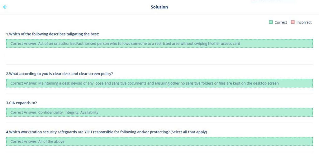 Information Security Awareness Training Exam Question and Correct Answer