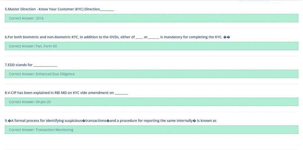 KYC Training Question and Answer