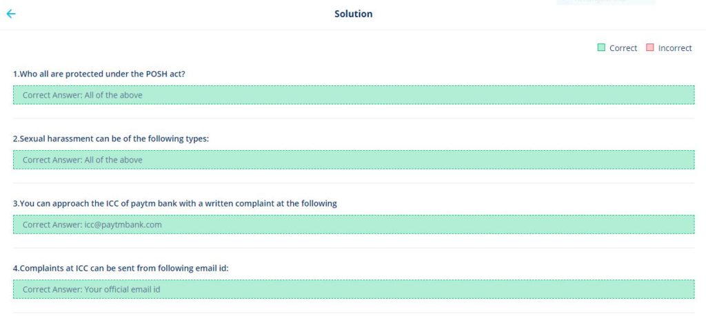 POSH Training, FY 2021-22 Exam Question and Correct Answer