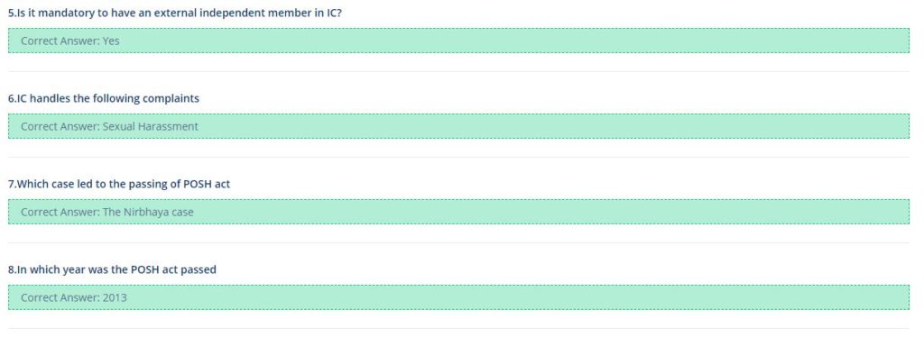 POSH Training, FY 2021-22 Exam Question and Correct Answer