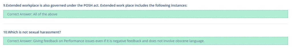 POSH Training, FY 2021-22 Exam Question and Correct Answer